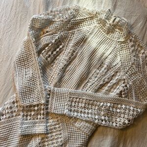 TOBI white lace long sleeve mini dress.